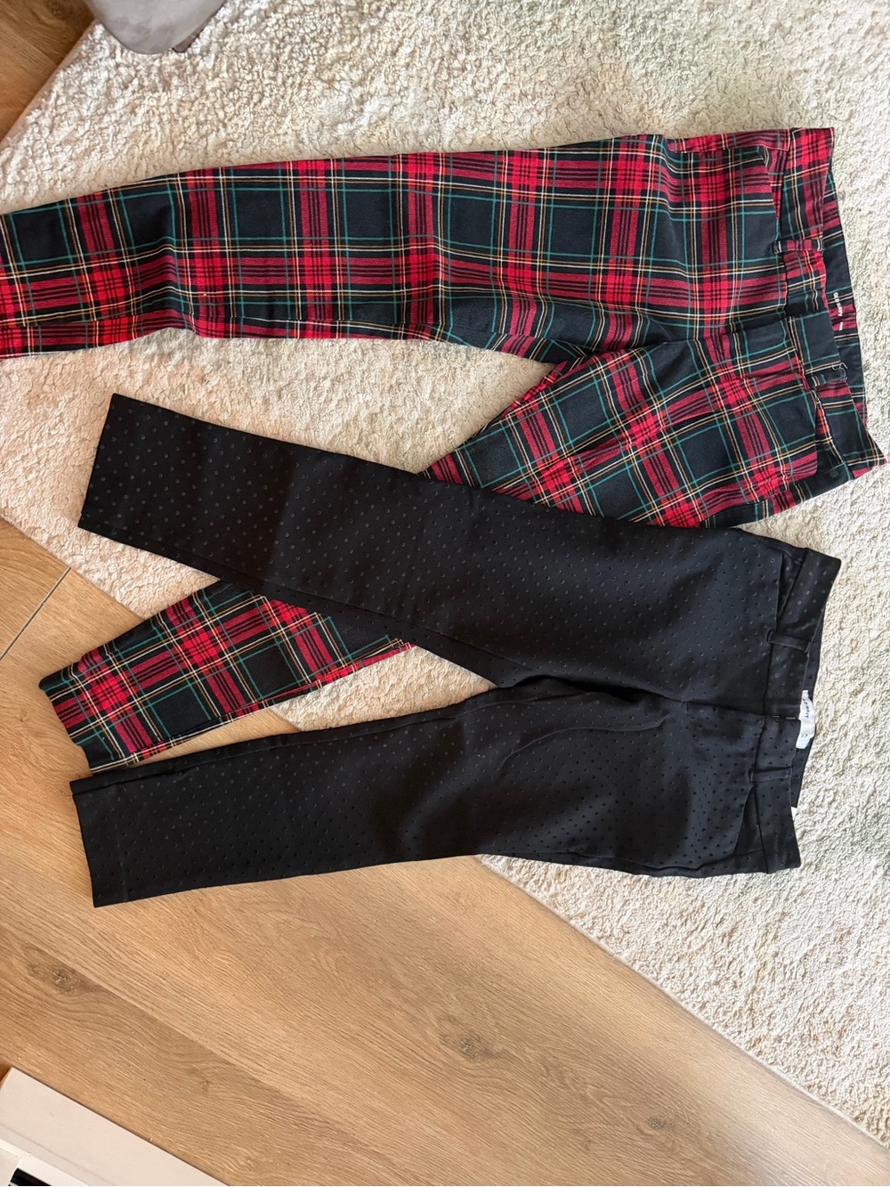 Women Plaid & Black Stretch Pants Set - Twin Pack